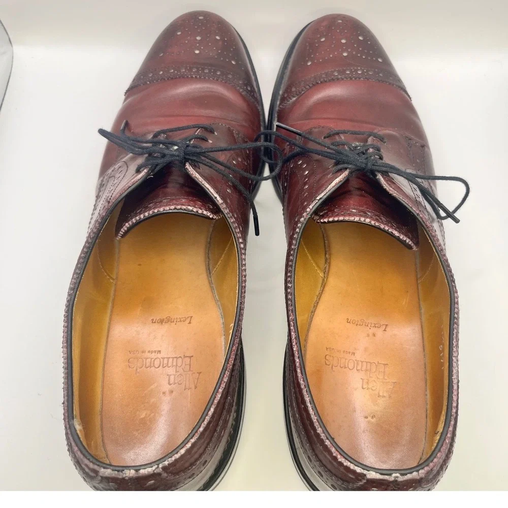Allen‎ Edmonds Lexington Burgundy Leather Cap Toe Wingtip Derby Shoes 11.5 R